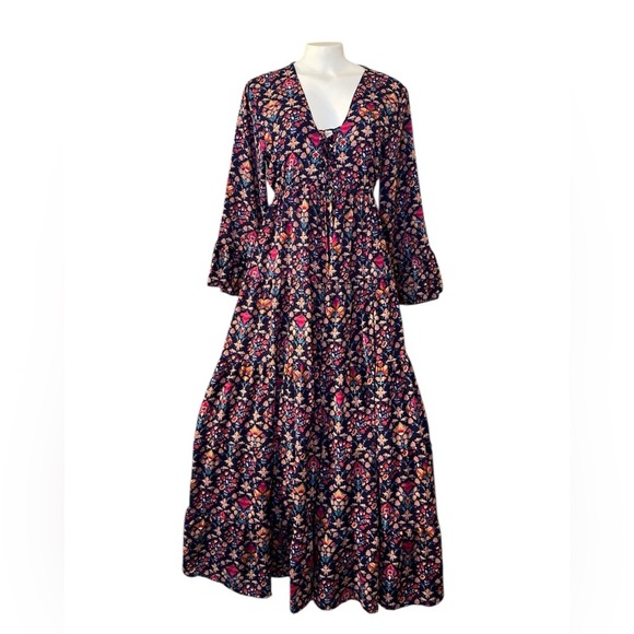 Boemo Anthropologie Floral Tiered Maxi Dress LP Long Sleeve V-Neck - Picture 16 of 16